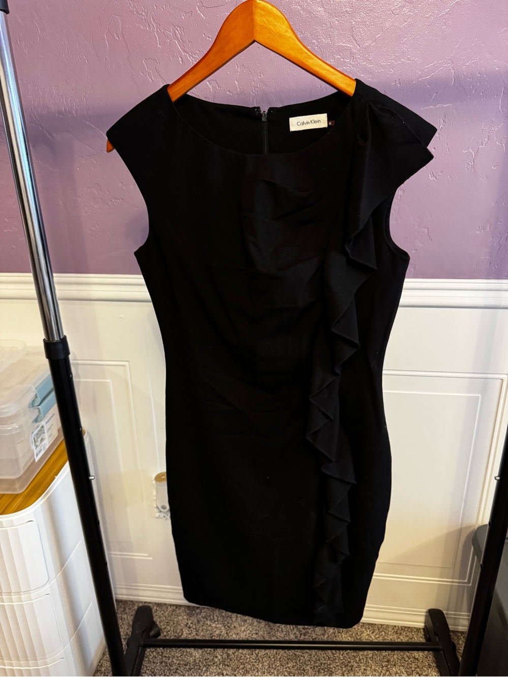 Calvin Klein Black Ruffle Sheath Dress